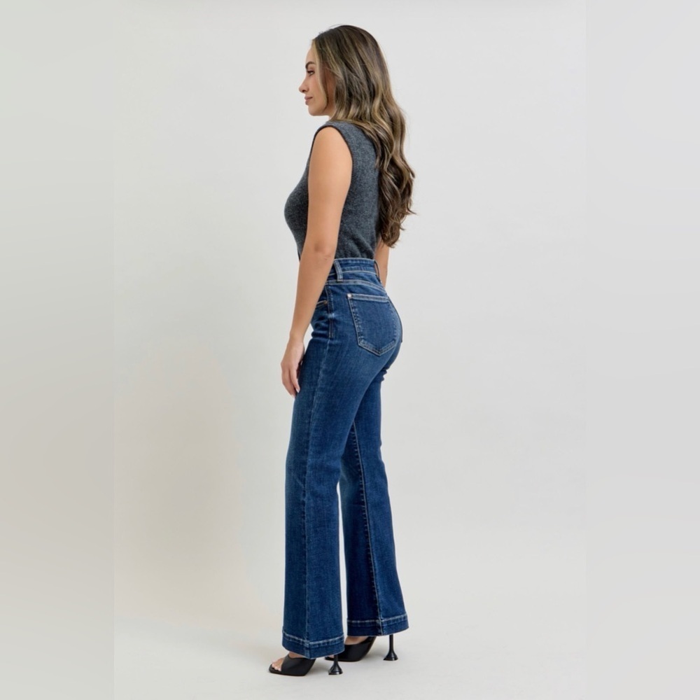 MAKE OFFER Judy Blue PETITE Jasmine Dark Blue Flare Jeans - Picture 6 of 9